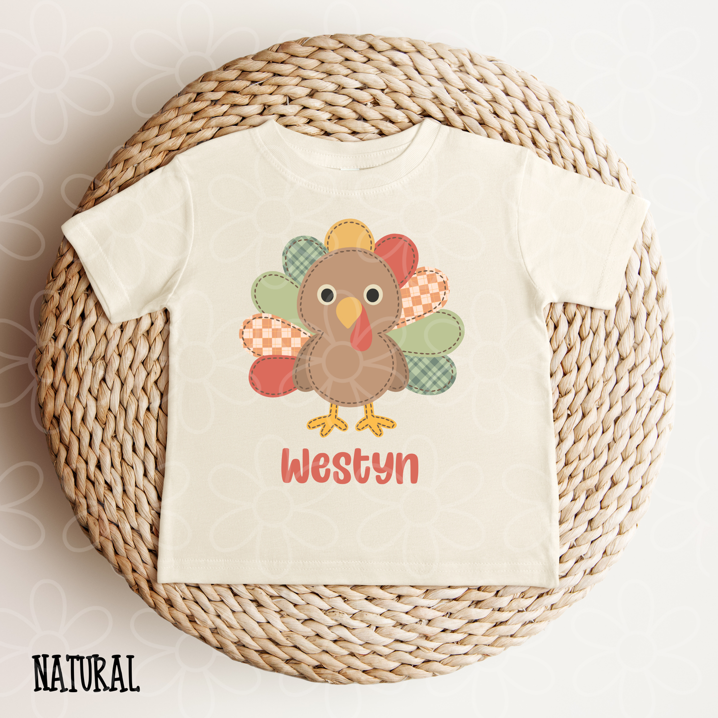 Orange Checkered Turkey Boys Custom Name Kids Completed Tee