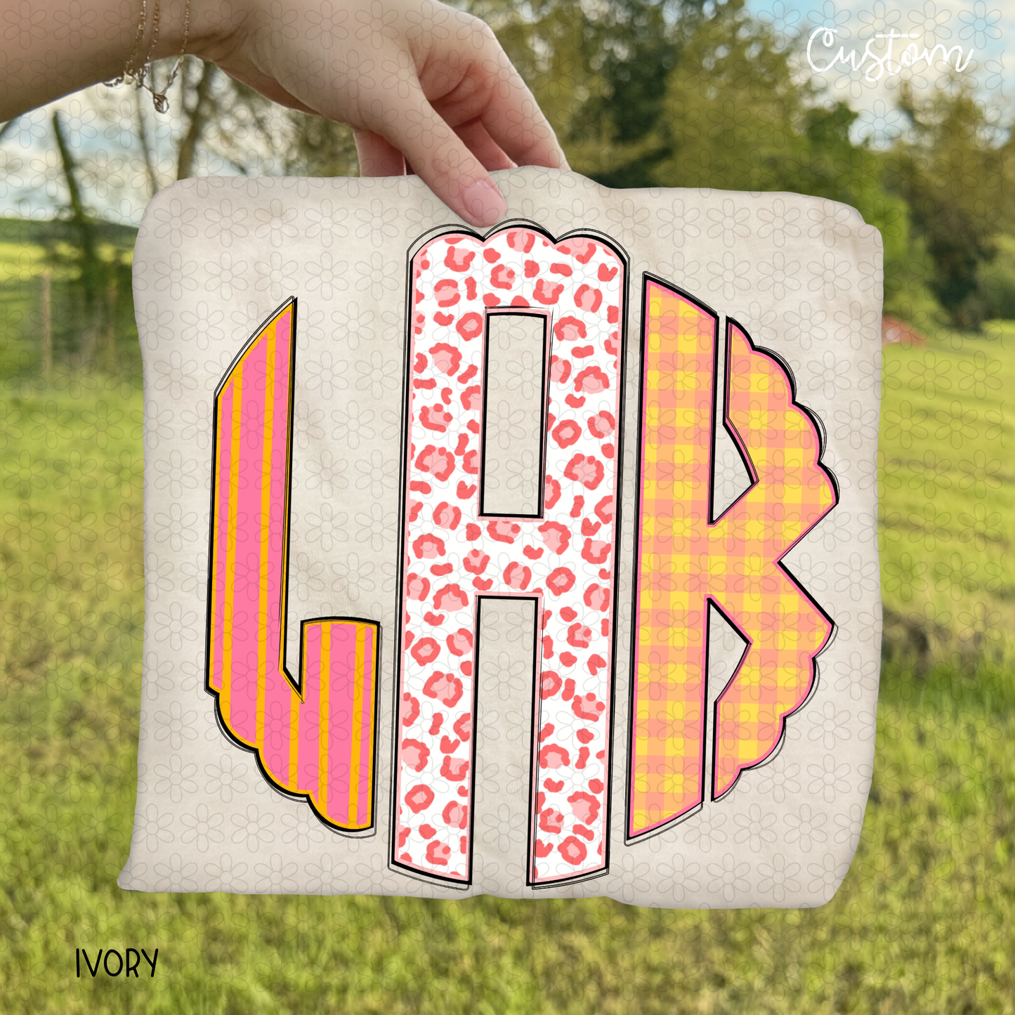 Orange Pink Leopard Monogram DTF Transfer