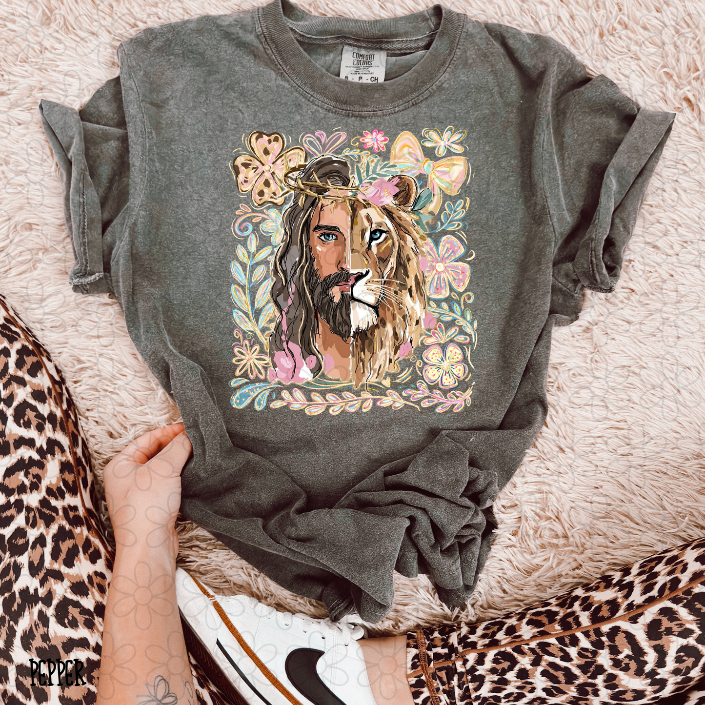 Painted Jesus Lion Flowers DTF Transfer