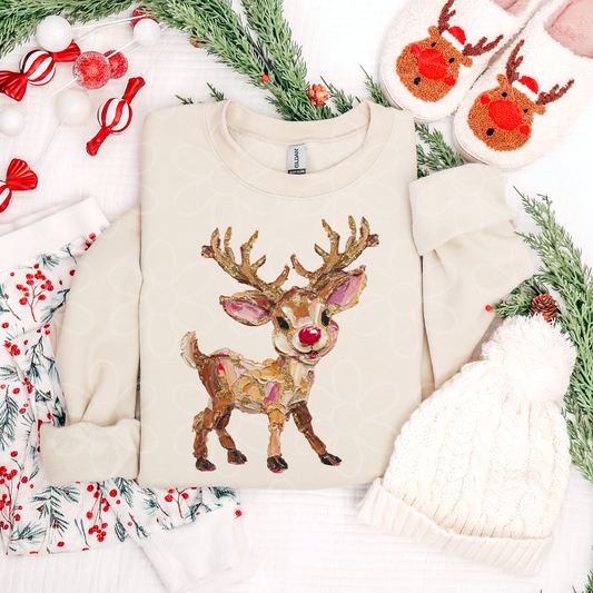Painted Red Nose Reindeer Completed Tee