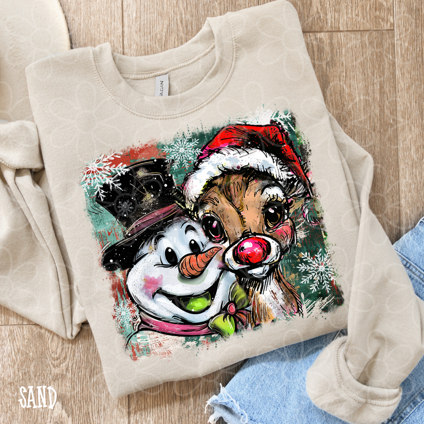 Painted Snowman Reindeer DTF Transfer