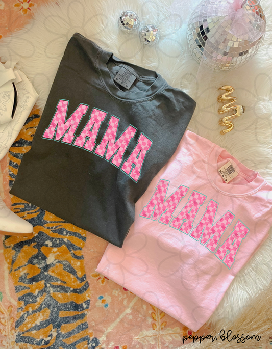 Pink Checkered Palm Trees MaMa DTF Transfer