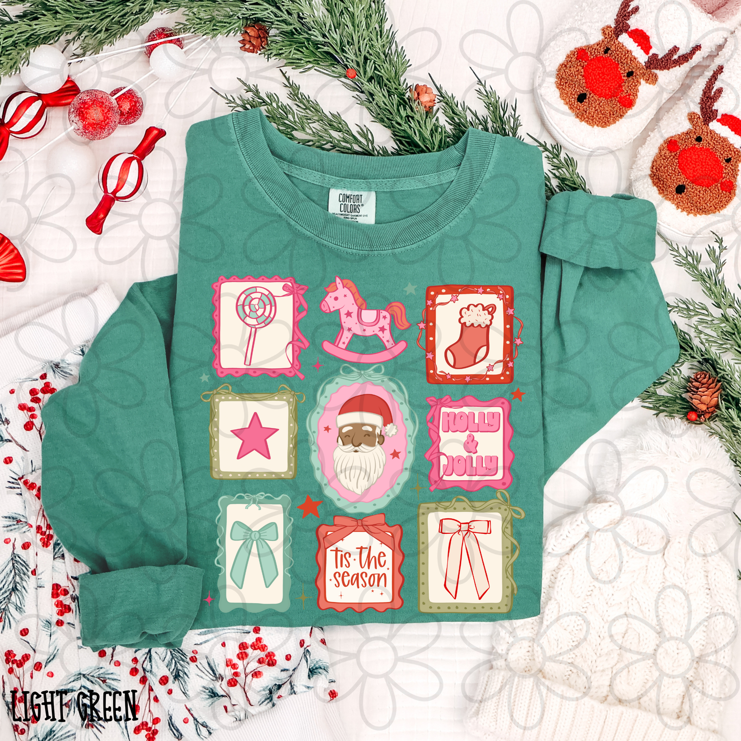 Pink Christmas Stamps Dark Santa Completed Tee