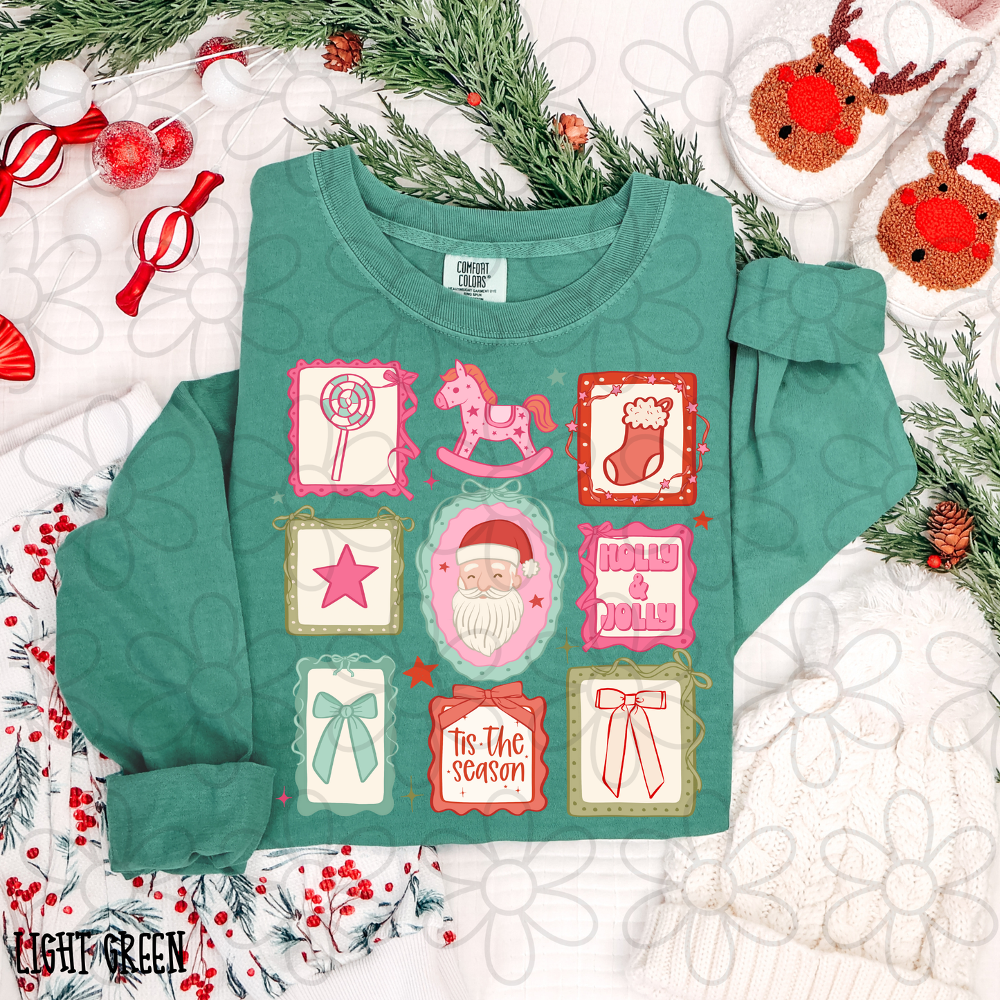 Pink Christmas Stamps Light Santa Kids Completed Tee
