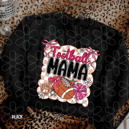 Pink Football Mama Checkered Bows Completed Tee