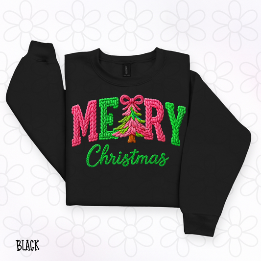 Pink Green Merry Christmas Tree DTF Transfer