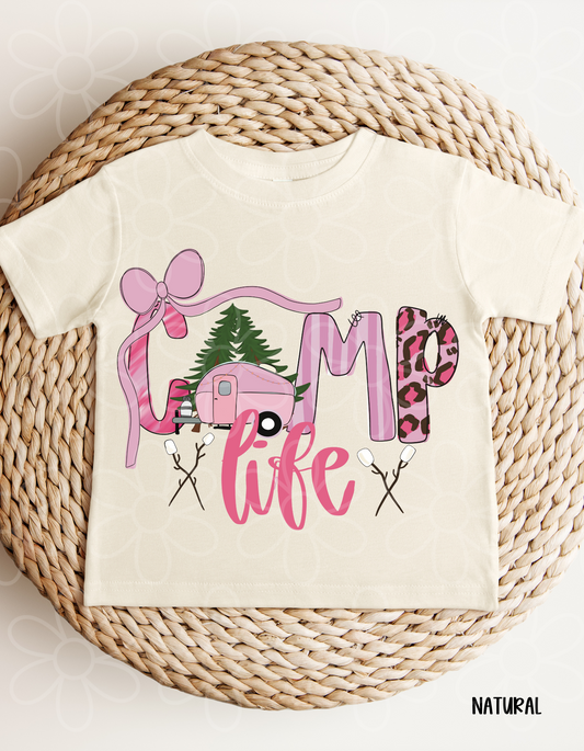 Pink Leopard Camp Life Kids Completed Tee