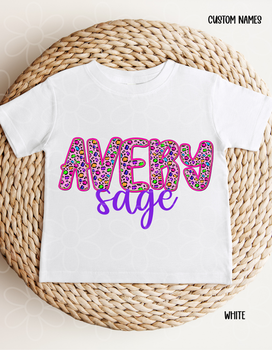 Pink Leopard Custom First & Middle Names Kids Completed Tee