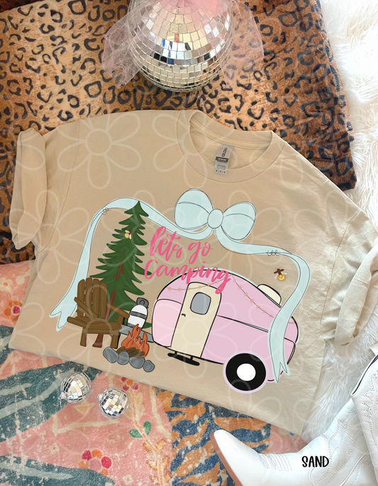 Pink Lets Go Camping Kids Completed Tee