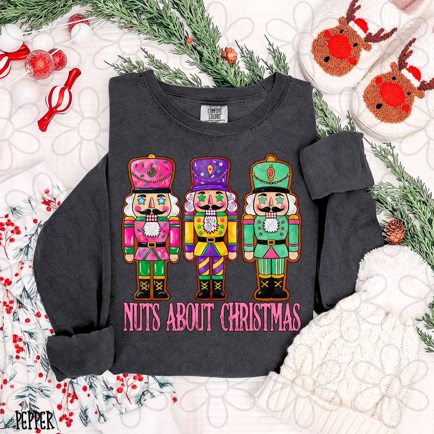 Pink Nuts About Christmas Nutcrackers Completed Tee
