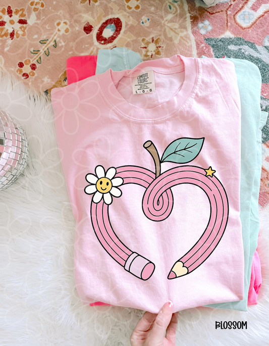 Pink Pencil Apple Kids Completed Tee