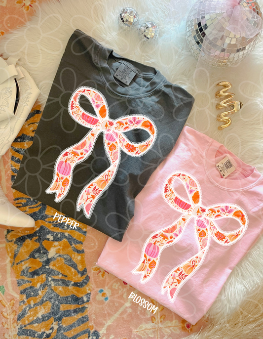Pink Pumpkins Bow Completed Tee