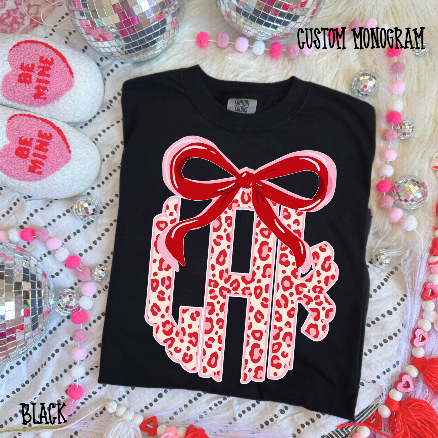 Pink Red Leopard Bow Custom Monogram DTF Transfer