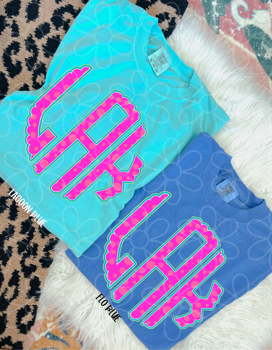 Pink Scattered Dots Monogram Kids Completed Tee