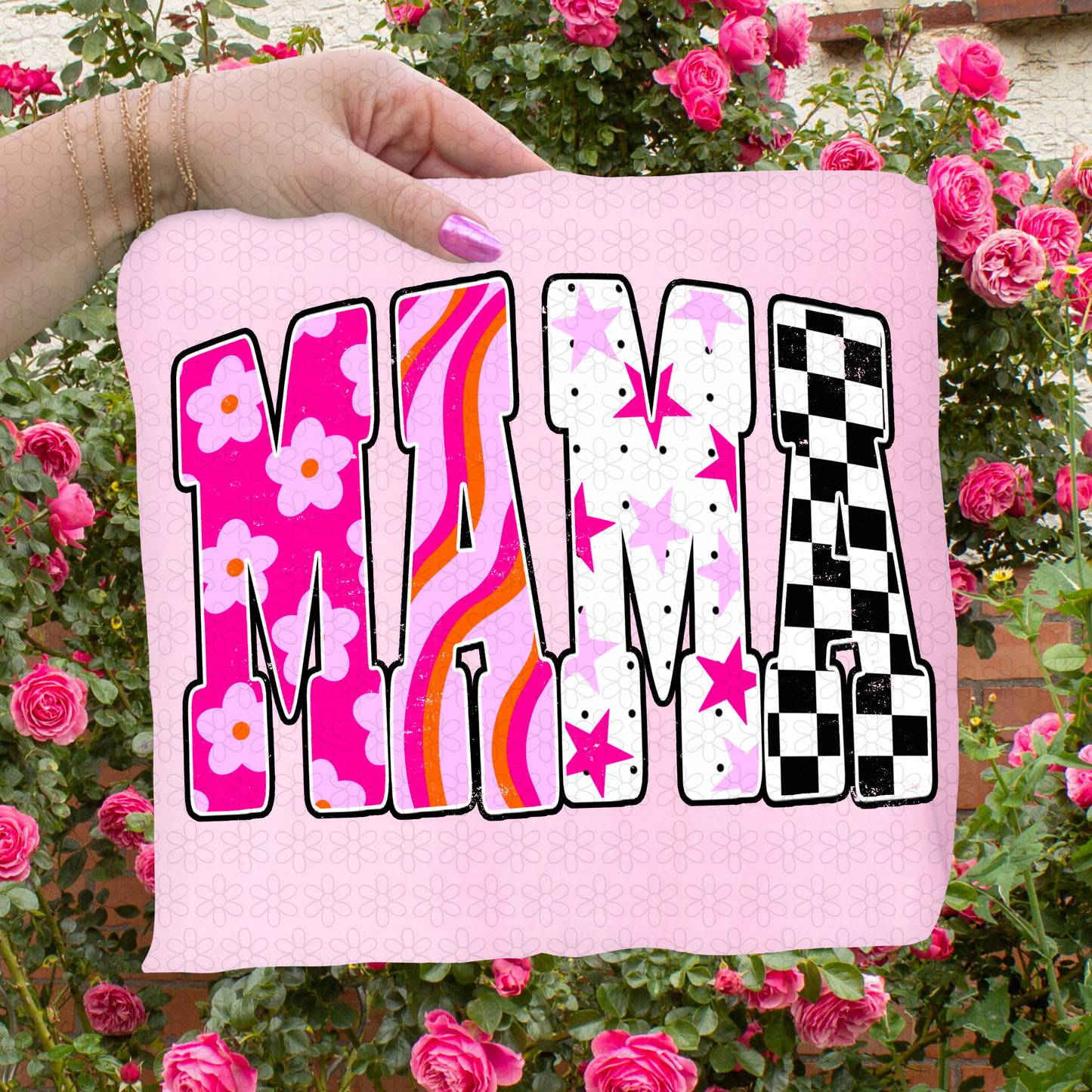 Pink Flower Stars Mama DTF Transfer