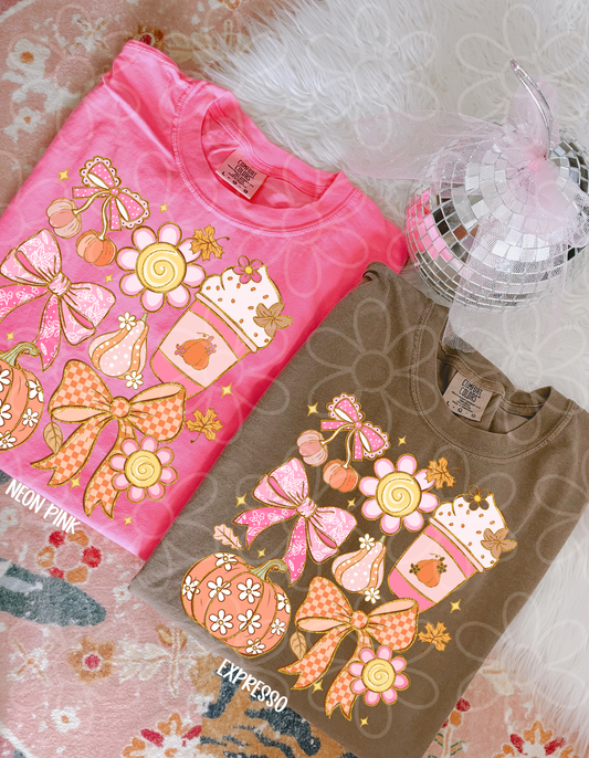 Pink & Gold Fall Coquette Completed Tee