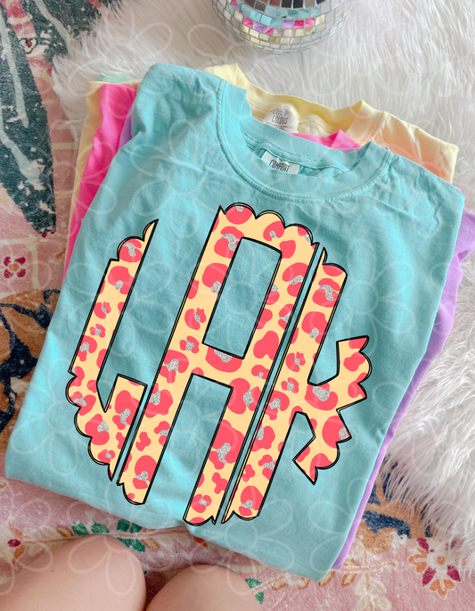 Pink & Yellow Leopard Custom Monogram Kids Completed Tee