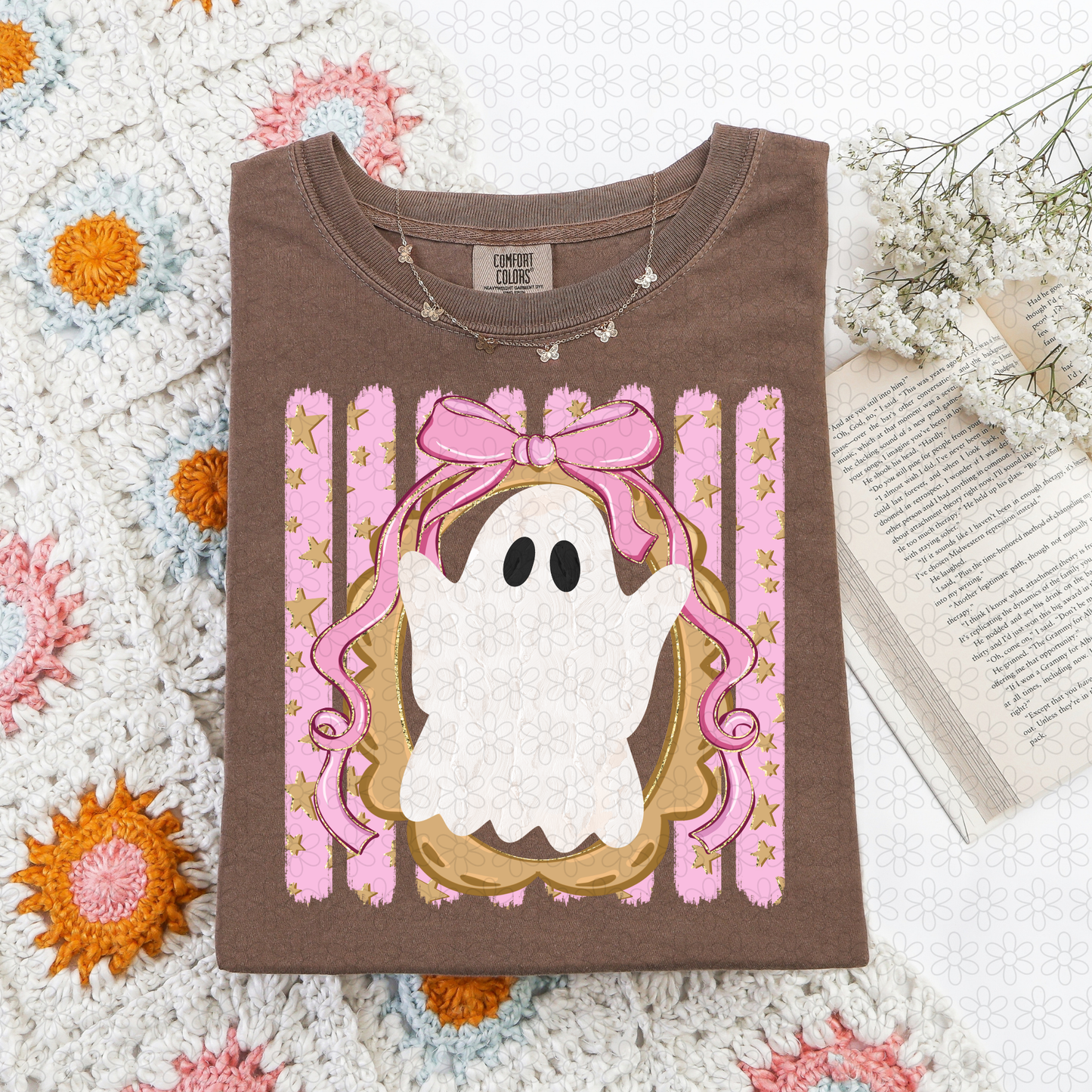 Pink bow ghost stars DTF Transfer