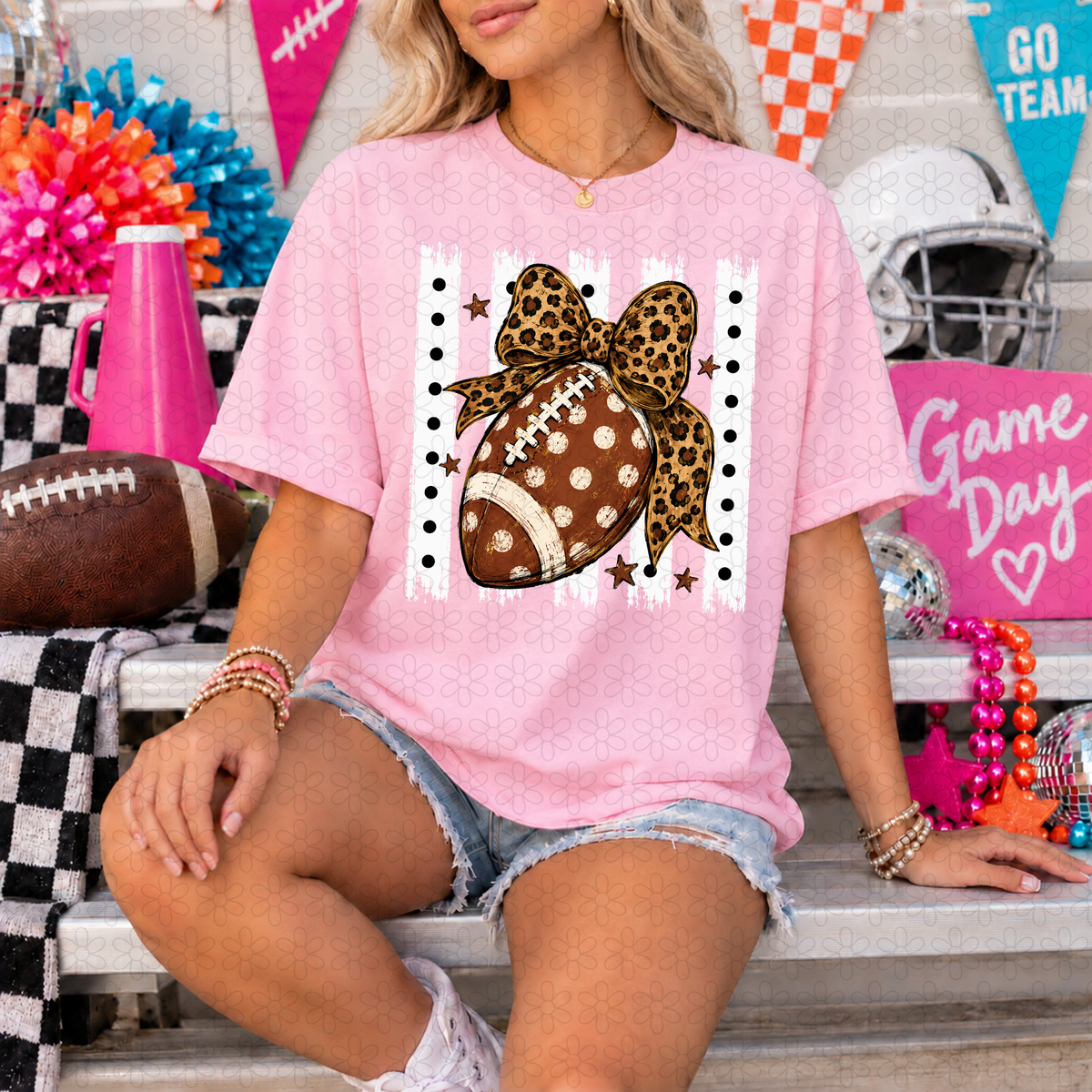 Polka Dot Cheeta Bow Football DTF Transfer