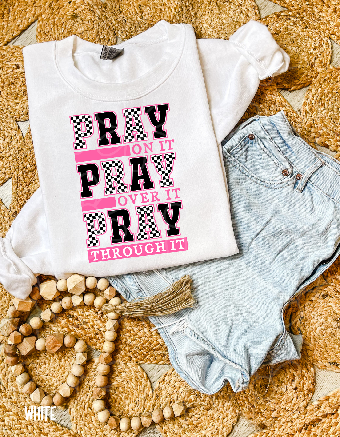 Pray On It Pink Checkered DTF Transfer