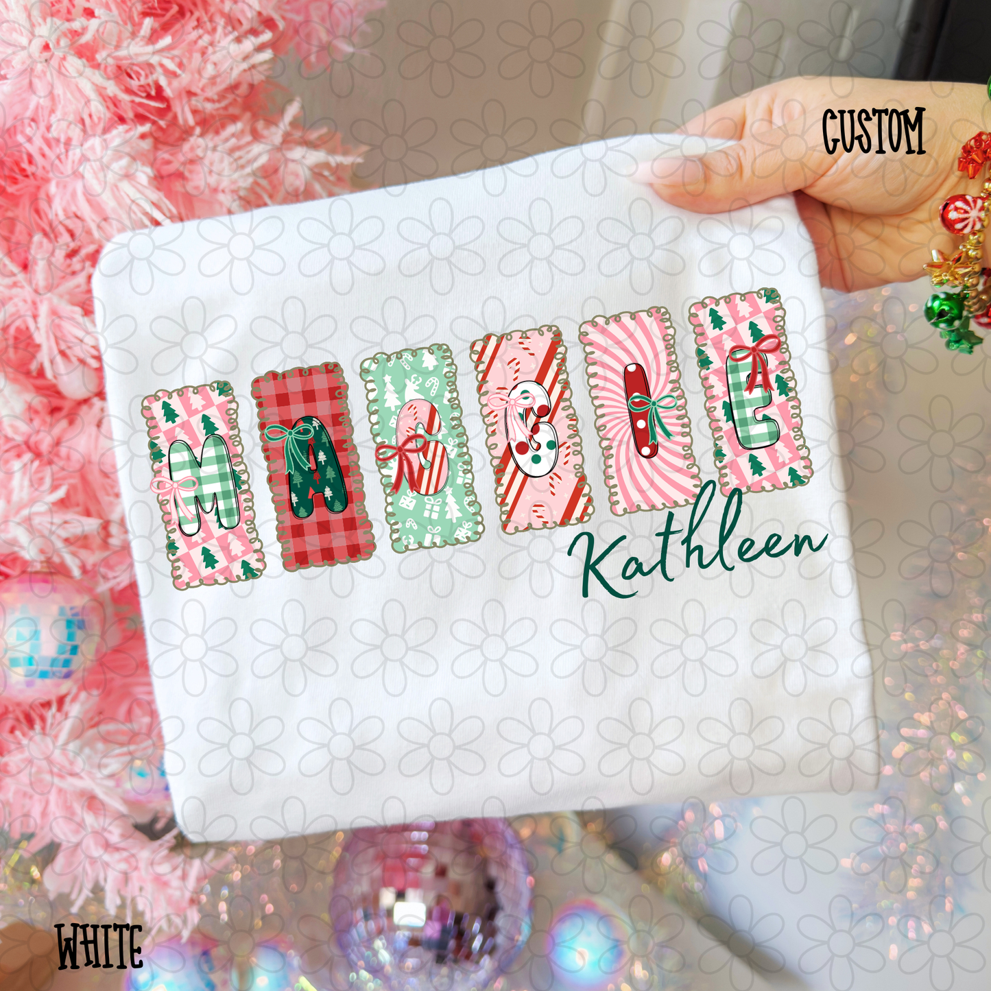 Preppy Christmas Patterns Custom Name DTF Transfer