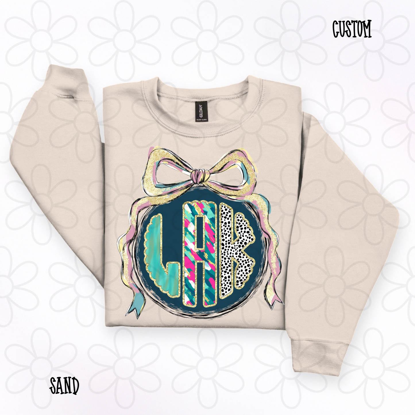 Preppy Christmas Watercolor Custom Monogram DTF Transfer