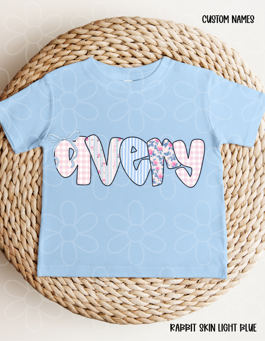 Preppy Flower Custom Name Kids Completed Tee