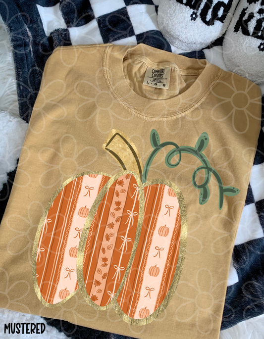 Preppy Pumpkin Fall Patterns Completed Tee