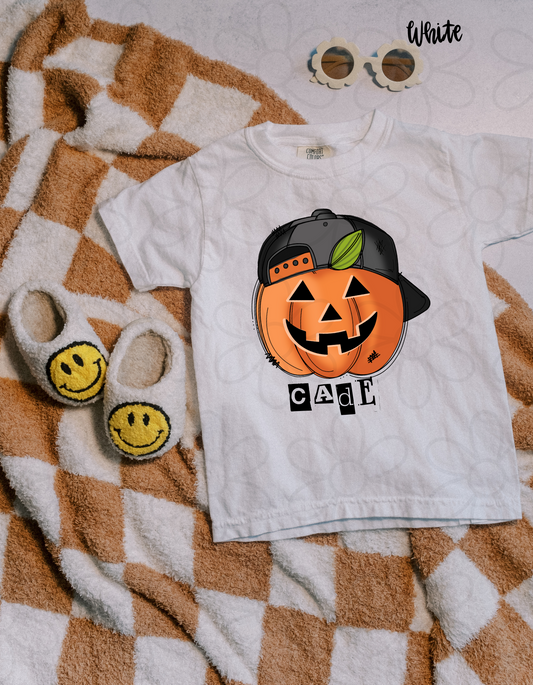 Pumpkin Hat Custom Name Kids Completed Tee