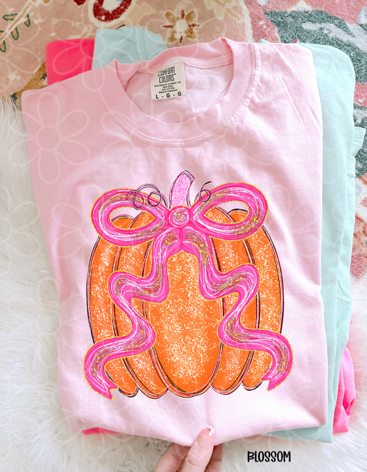 Pumpkin Pink Coquette Bow Completed Tee
