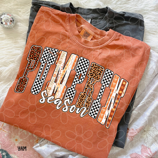 Pumpkin Season Leopard Checkered Completed Tee