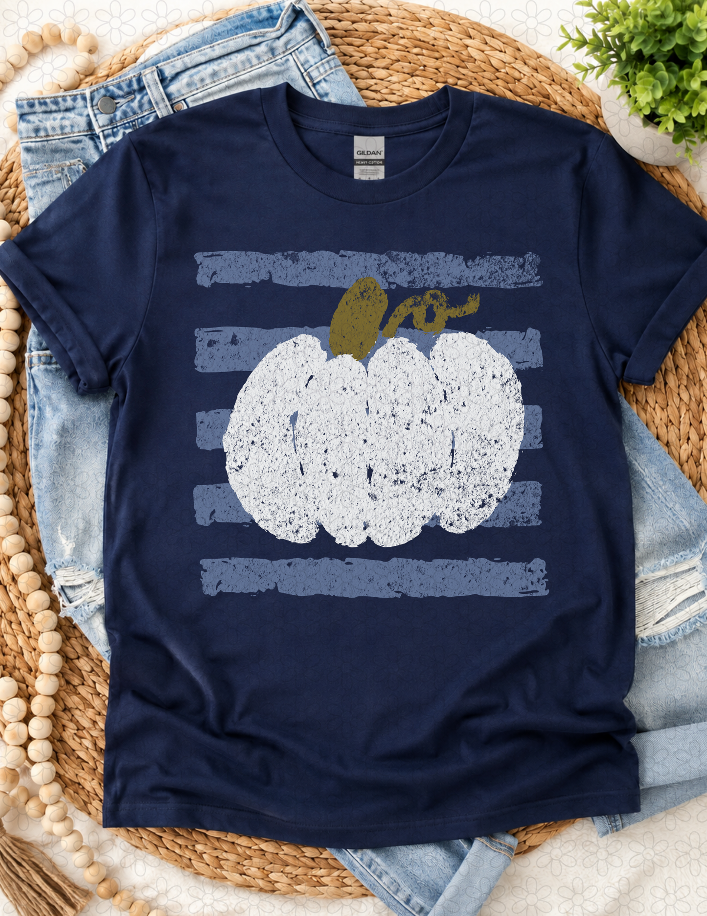 Pumpkin Blue Stripes DTF Transfer