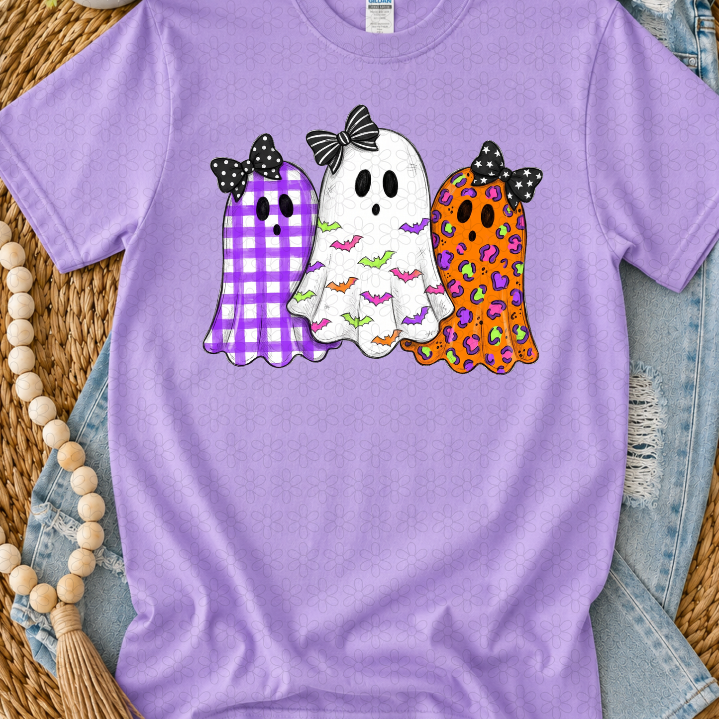 Purple checkered leopard ghost DTF Transfer