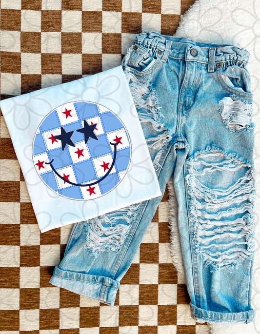 RWB Stars Smiley DTF Transfer