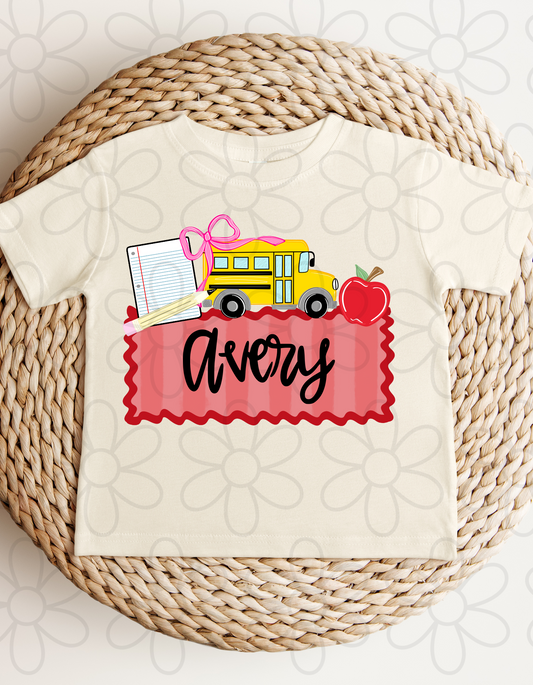 Red School Custom Name Kids Completed Tee