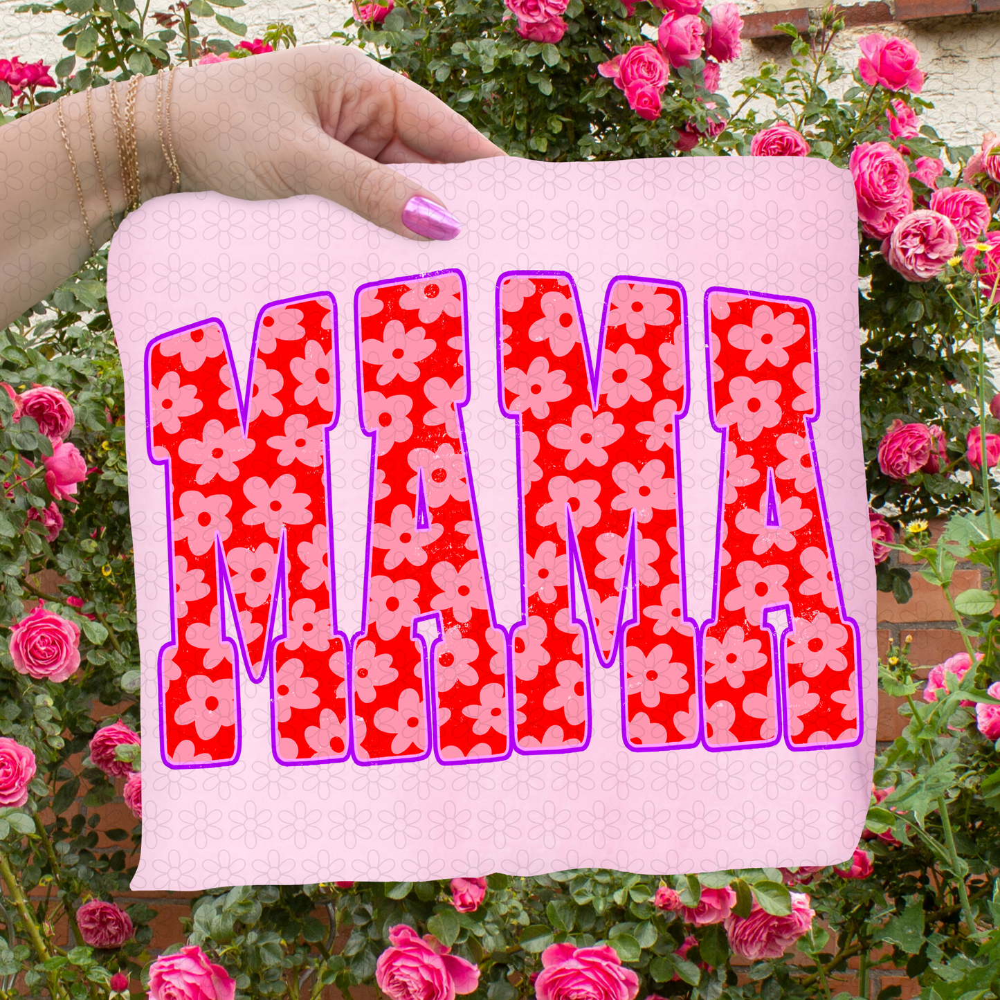Red Pink Flower Mama DTF Transfer