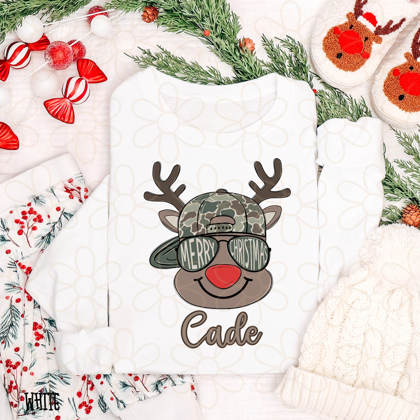 Reindeer Camo Hat Custom Name Completed Tee