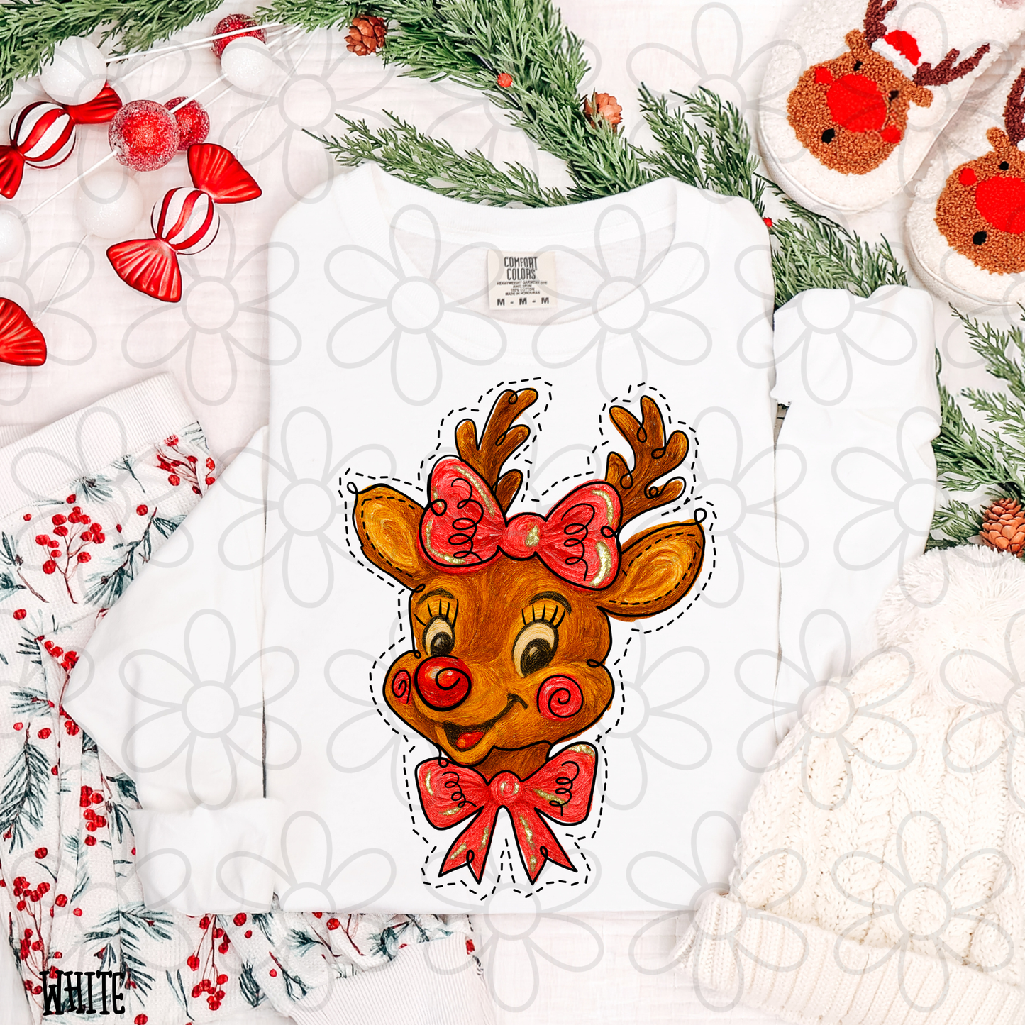 Reindeer Red Bows Completed Tee