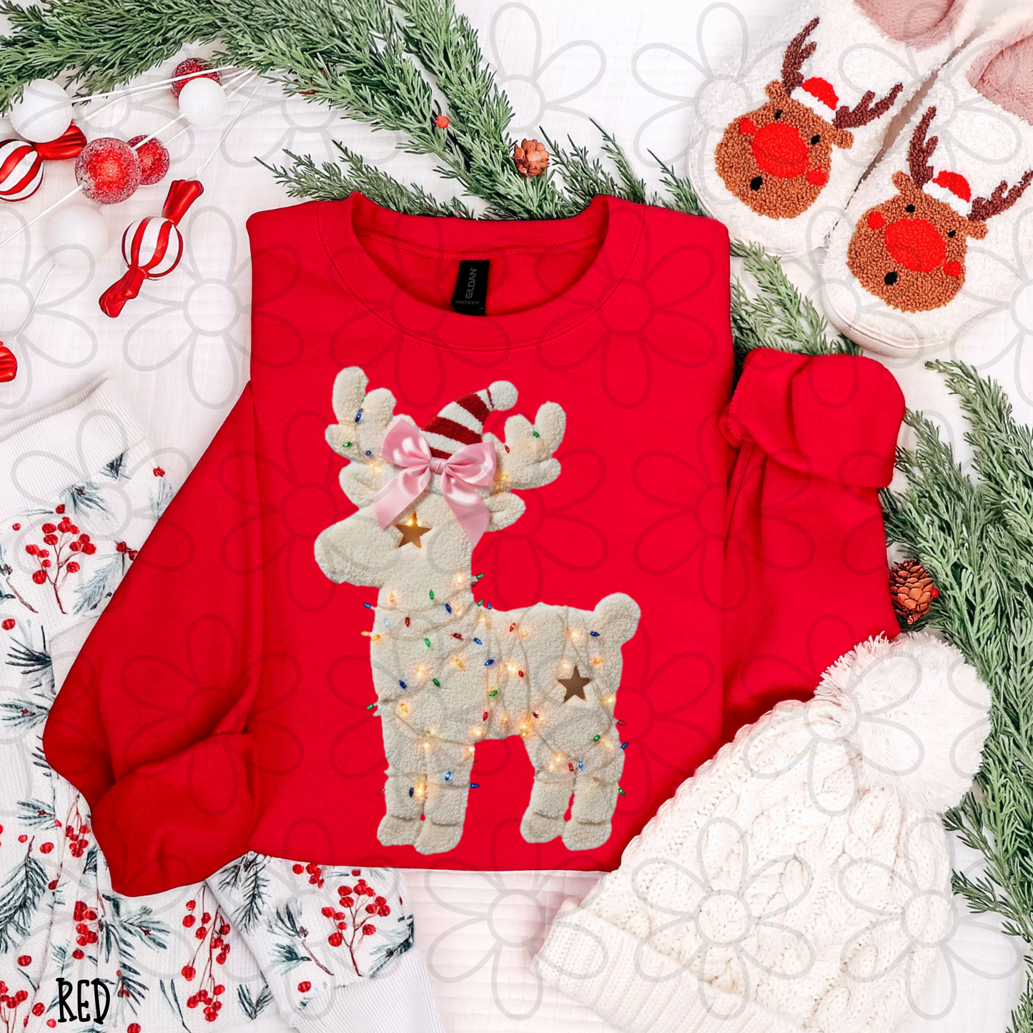 Reindeer Stars Christmas Lights Kids Completed Tee