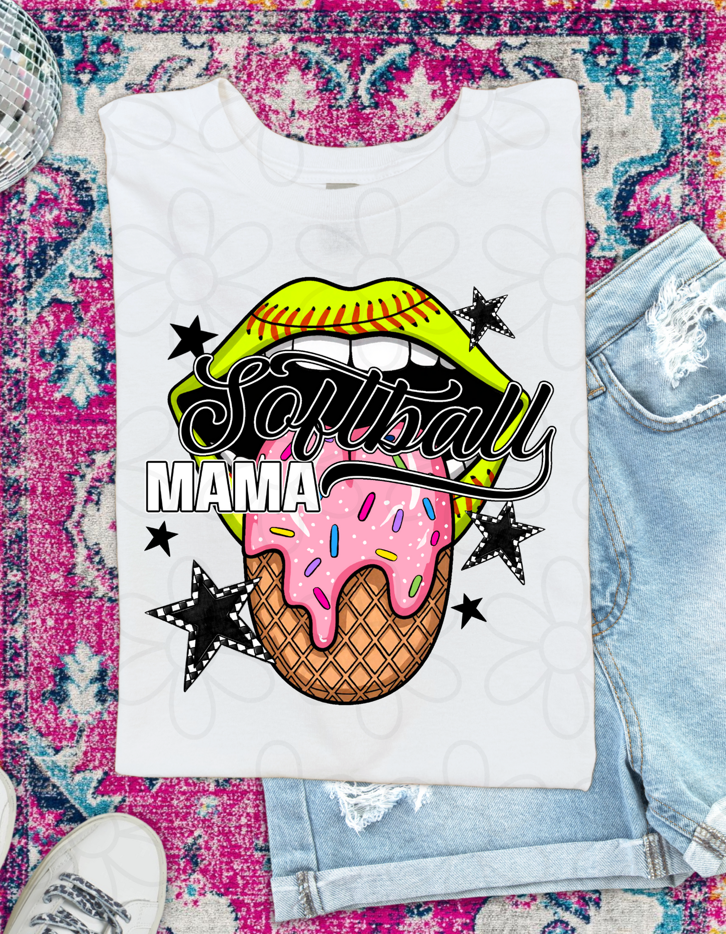 Retro Drip Softball MaMa Completed Tee