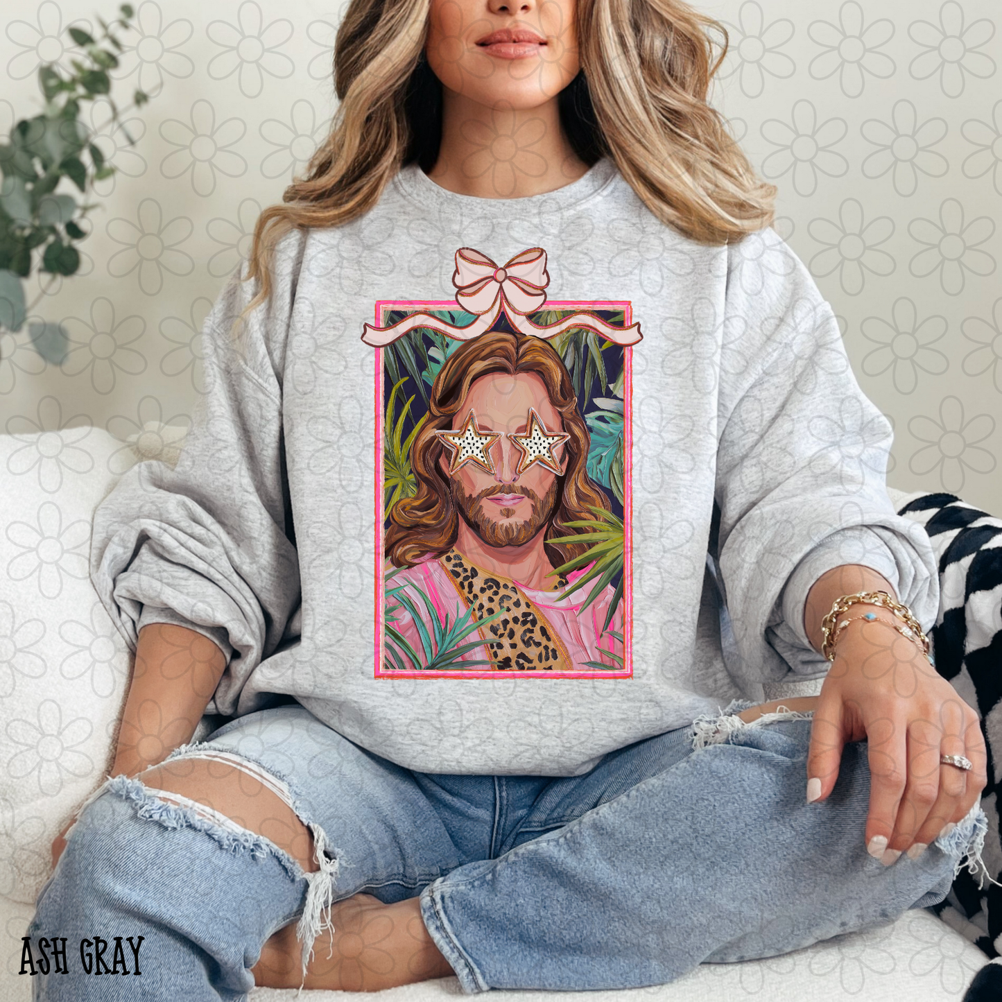 Retro Jesus Leopard Stars Bow DTF Transfer