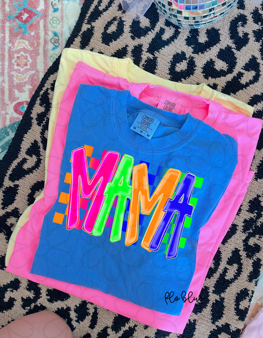 Retro Neon Checkered MaMa DTF Transfer