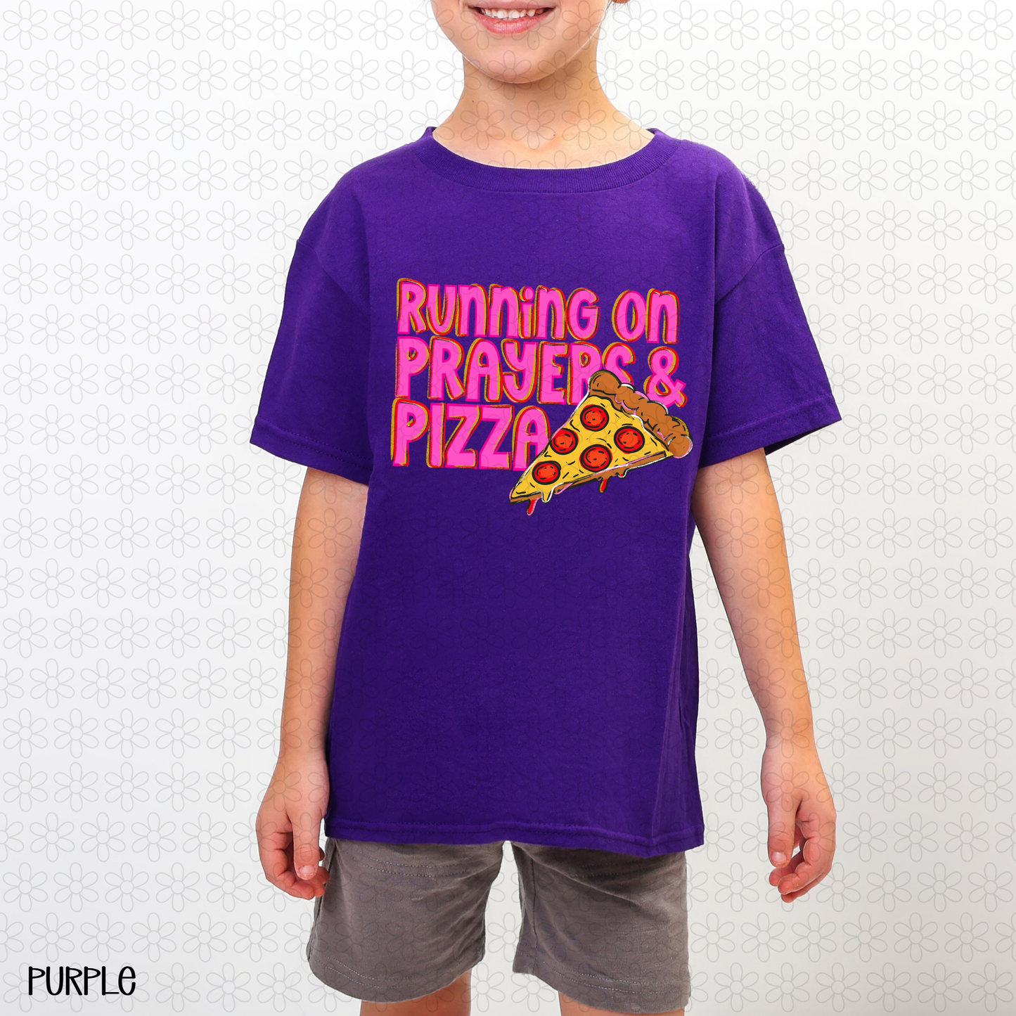 Running On prayers And Pizza- PINK DTF Transfer