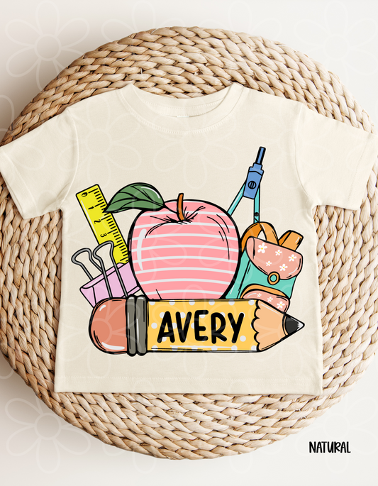 School Apple Girls Custom Name Kids Completed Tee