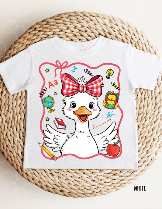 School Goose Plaid Bow Kids Completed Tee