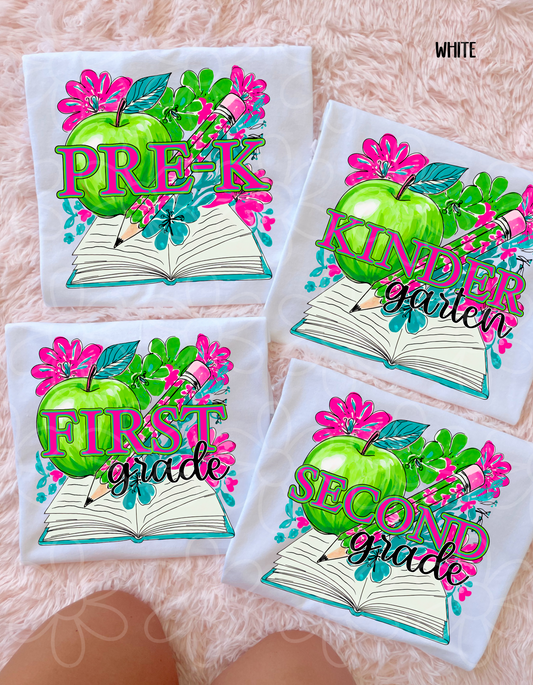 School Grades Floral Apple (Multiple Options) Kids Completed Tee