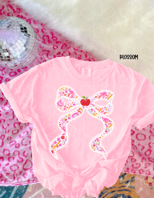 School Supplies Lace Bow Kids Completed Tee