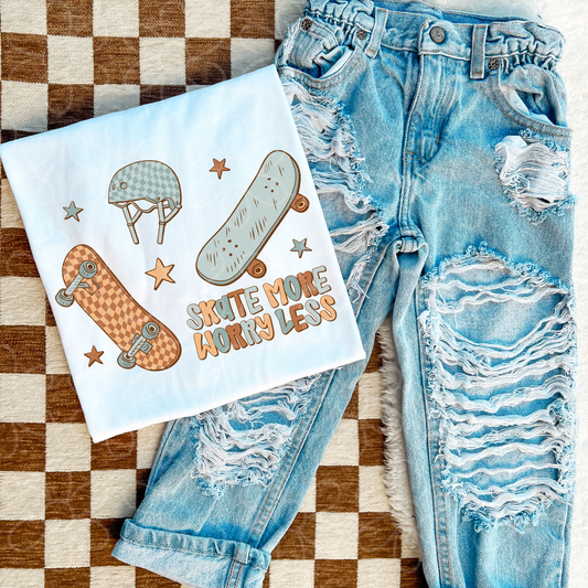 Skate More Worry Less Kids Completed Tee