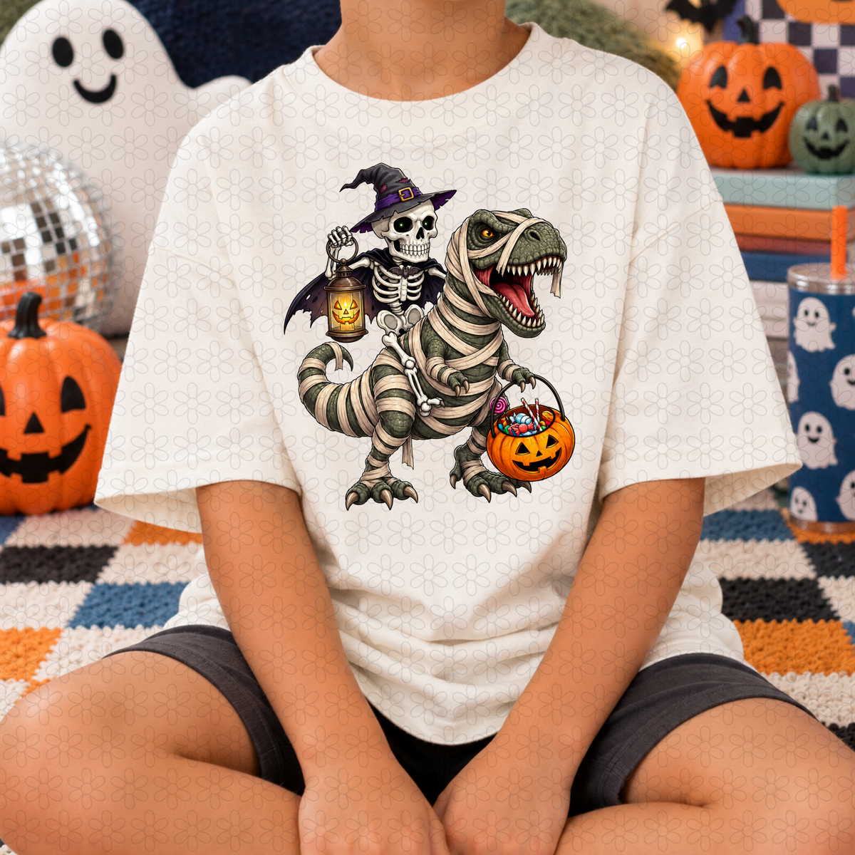 Skeleton And Dinosaur Halloween DTF Transfer