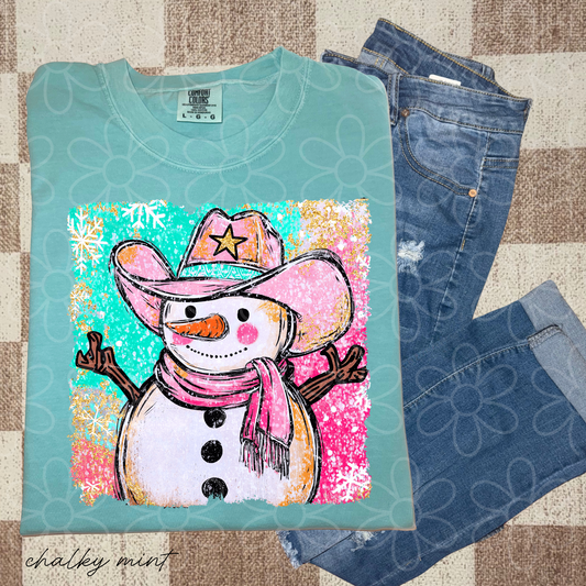 Snowman Cowboy Hat Kids Completed Tee